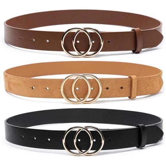 MORELESS 3 Pack Faux Leather Belts, Waist Belts with Double O-Ring Buckle main image 6